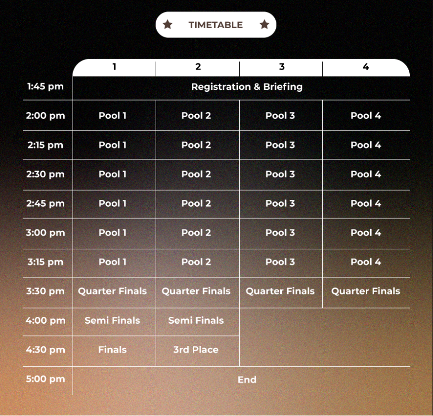 Monthly event-day timetable